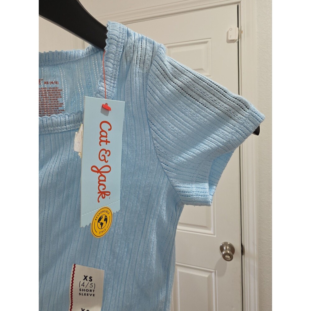 Cat & Jack Girls Short Sleeve Blue Button Up Blouse Size XS 4/5 - Picture 4 of 6